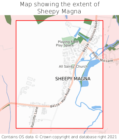 Map showing extent of Sheepy Magna as bounding box