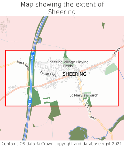 Map showing extent of Sheering as bounding box