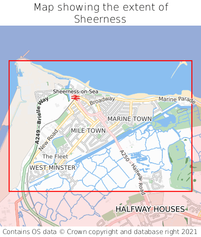 Map showing extent of Sheerness as bounding box