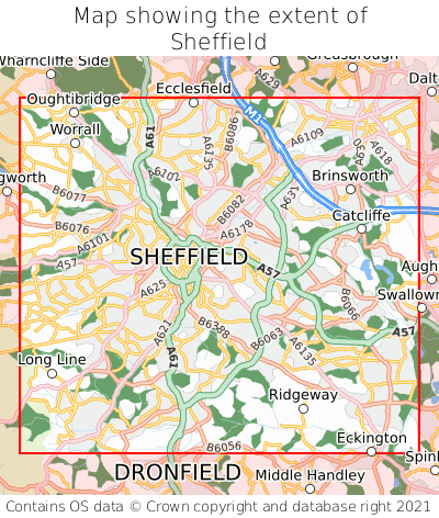 Map showing extent of Sheffield as bounding box