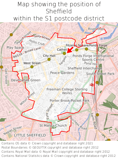 Map showing location of Sheffield within S1