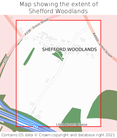 Map showing extent of Shefford Woodlands as bounding box