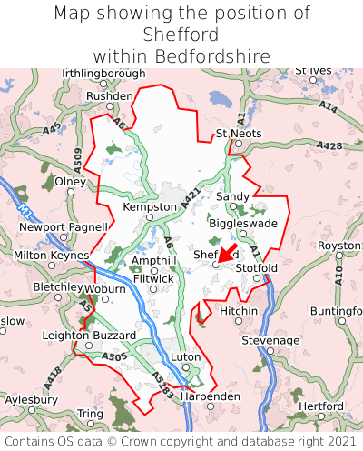 Map showing location of Shefford within Bedfordshire