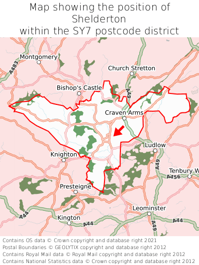 Map showing location of Shelderton within SY7