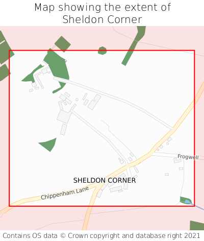 Map showing extent of Sheldon Corner as bounding box