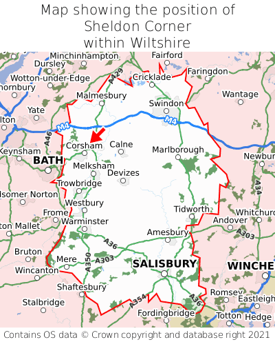 Map showing location of Sheldon Corner within Wiltshire