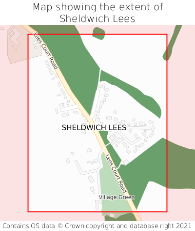 Map showing extent of Sheldwich Lees as bounding box