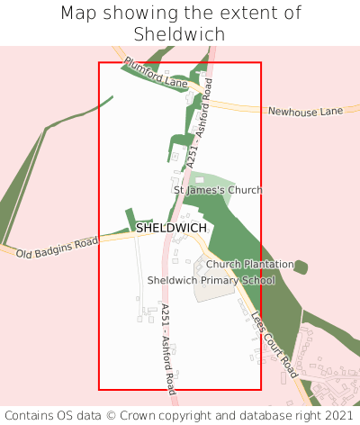 Map showing extent of Sheldwich as bounding box