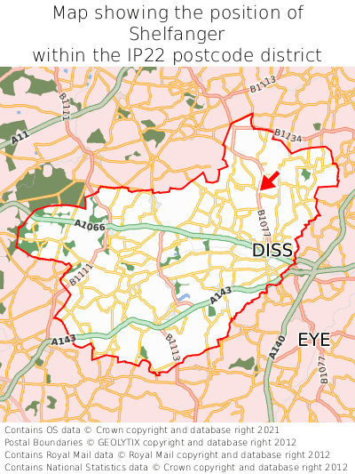 Map showing location of Shelfanger within IP22