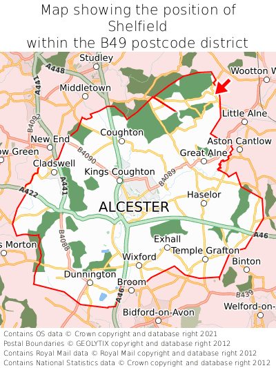 Map showing location of Shelfield within B49