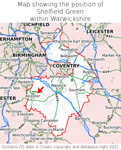 Map showing location of Shelfield Green within Warwickshire