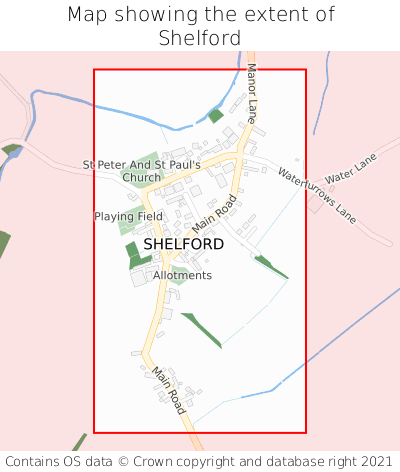 Map showing extent of Shelford as bounding box