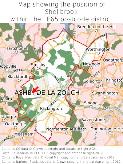 Map showing location of Shellbrook within LE65