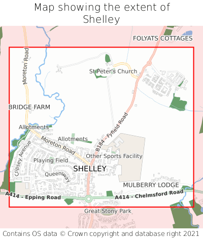 Map showing extent of Shelley as bounding box
