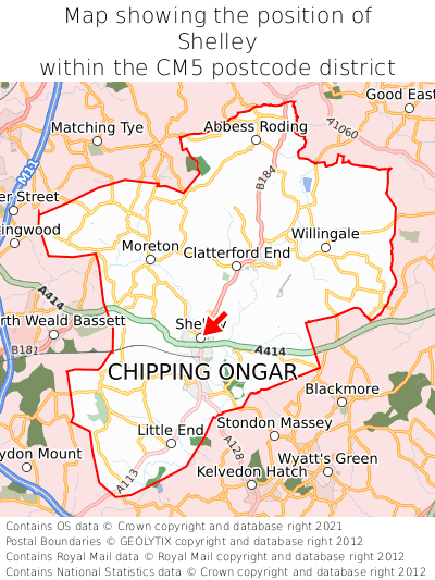 Map showing location of Shelley within CM5