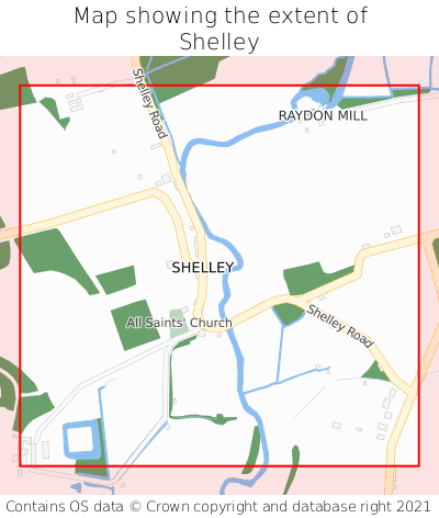 Map showing extent of Shelley as bounding box