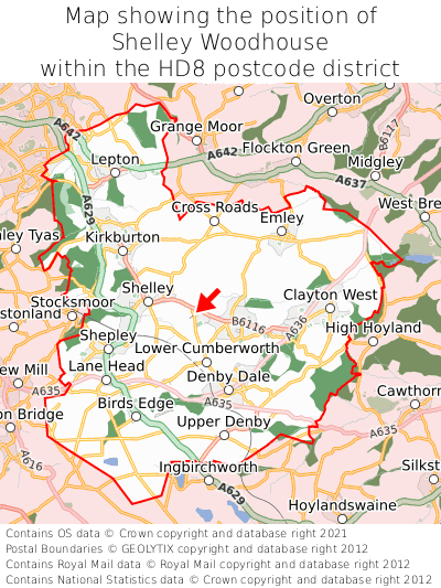 Map showing location of Shelley Woodhouse within HD8