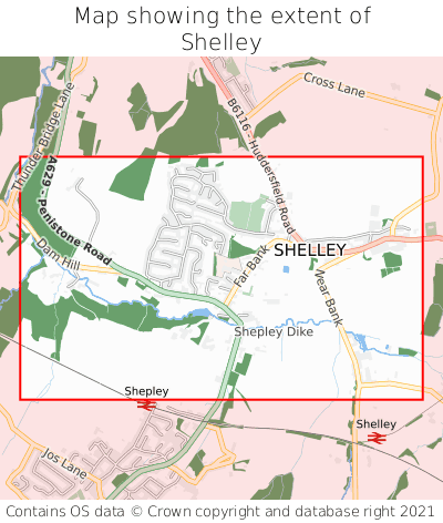 Map showing extent of Shelley as bounding box