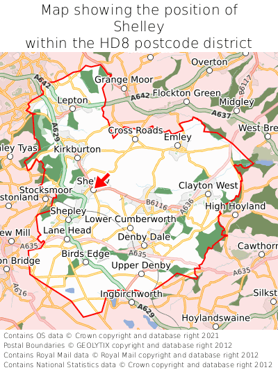 Map showing location of Shelley within HD8