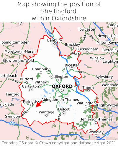 Map showing location of Shellingford within Oxfordshire