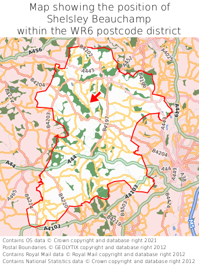 Map showing location of Shelsley Beauchamp within WR6