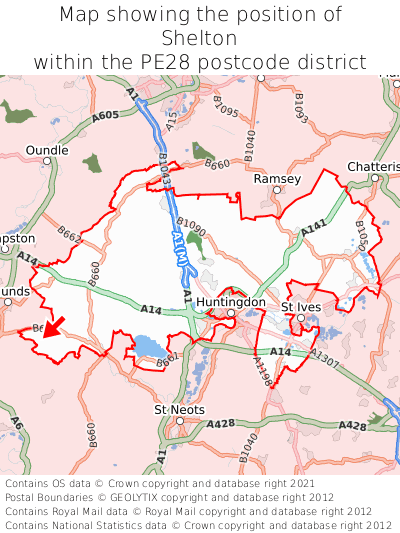 Map showing location of Shelton within PE28