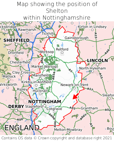 Map showing location of Shelton within Nottinghamshire