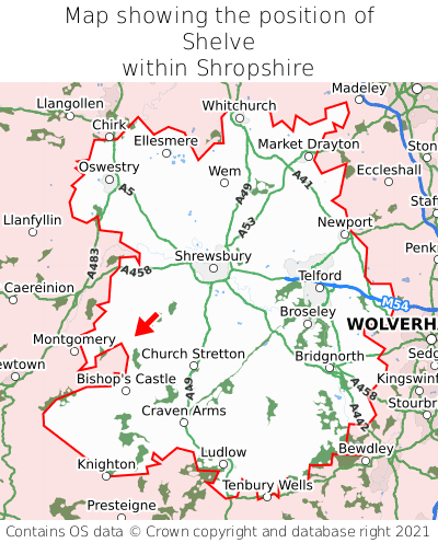 Map showing location of Shelve within Shropshire