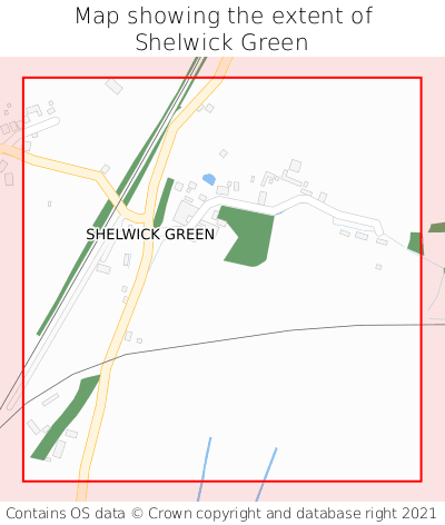 Map showing extent of Shelwick Green as bounding box