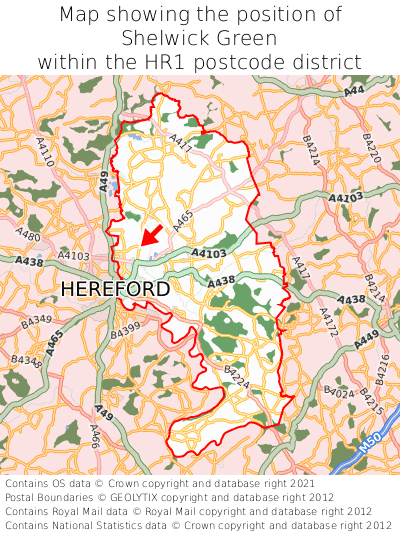 Map showing location of Shelwick Green within HR1