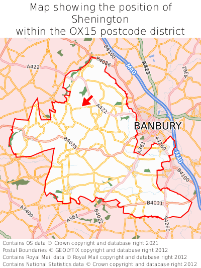 Map showing location of Shenington within OX15
