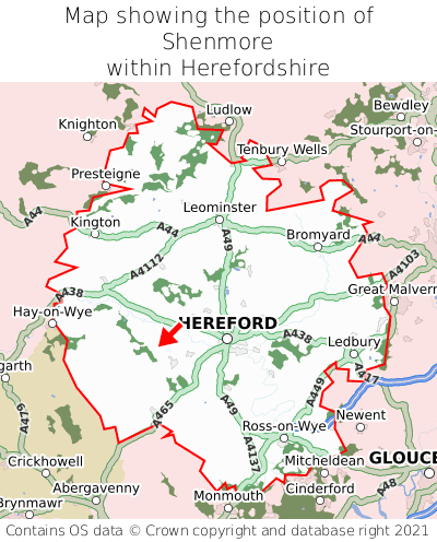 Map showing location of Shenmore within Herefordshire