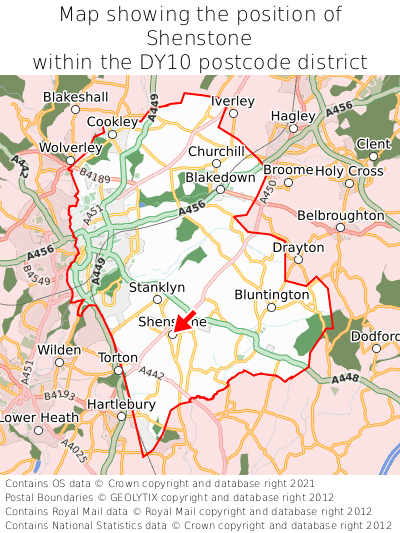 Map showing location of Shenstone within DY10