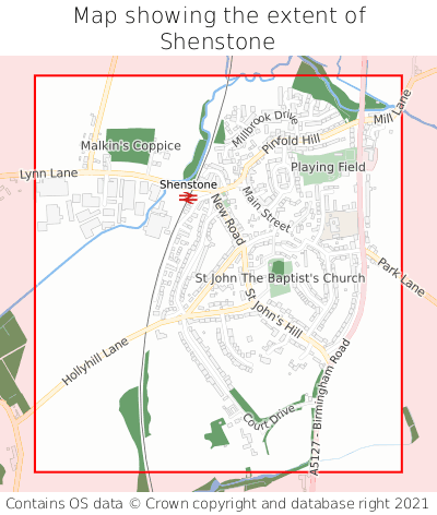 Map showing extent of Shenstone as bounding box