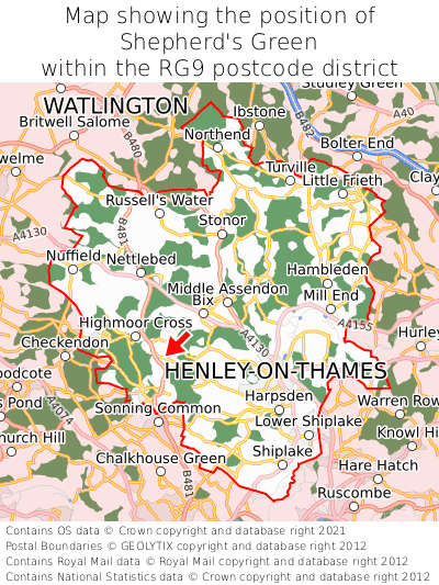 Map showing location of Shepherd's Green within RG9