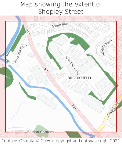 Map showing extent of Shepley Street as bounding box