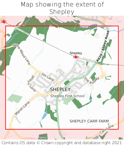 Map showing extent of Shepley as bounding box