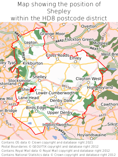 Map showing location of Shepley within HD8