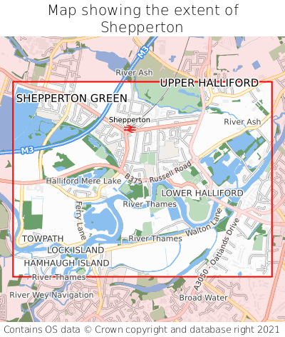 Map showing extent of Shepperton as bounding box