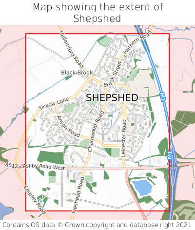 Map showing extent of Shepshed as bounding box