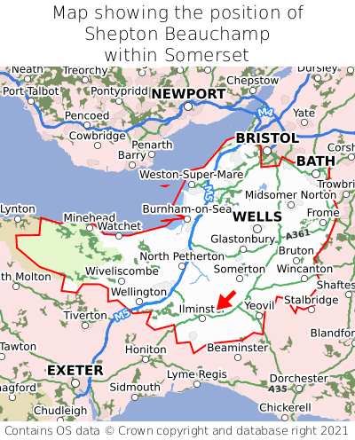 Map showing location of Shepton Beauchamp within Somerset