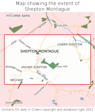Map showing extent of Shepton Montague as bounding box