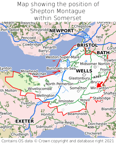 Map showing location of Shepton Montague within Somerset