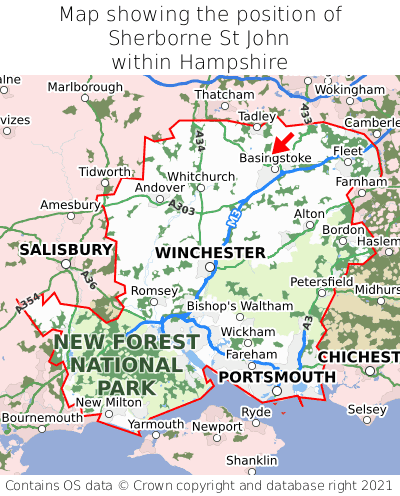 Map showing location of Sherborne St John within Hampshire