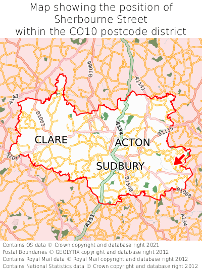 Map showing location of Sherbourne Street within CO10