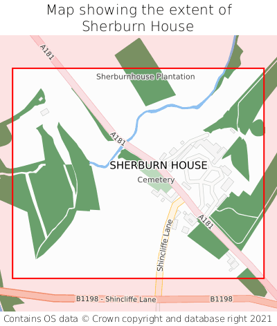 Map showing extent of Sherburn House as bounding box
