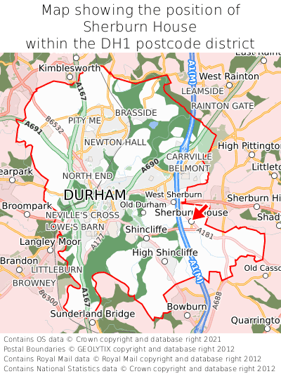 Map showing location of Sherburn House within DH1