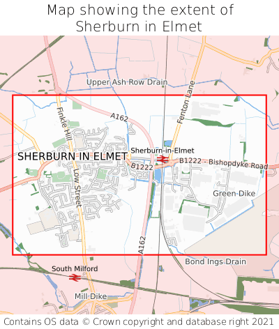 Map showing extent of Sherburn in Elmet as bounding box