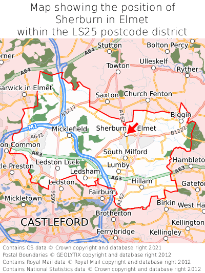 Map showing location of Sherburn in Elmet within LS25