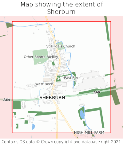 Map showing extent of Sherburn as bounding box
